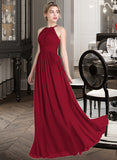 Lorelei A-Line Scoop Neck Floor-Length Chiffon Bridesmaid Dress With Ruffle STIP0012835