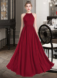 Lorelei A-Line Scoop Neck Floor-Length Chiffon Bridesmaid Dress With Ruffle STIP0012835