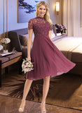 Evelyn A-Line Scoop Neck Knee-Length Chiffon Lace Bridesmaid Dress STIP0012836