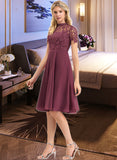 Evelyn A-Line Scoop Neck Knee-Length Chiffon Lace Bridesmaid Dress STIP0012836