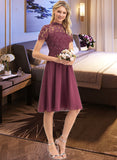 Evelyn A-Line Scoop Neck Knee-Length Chiffon Lace Bridesmaid Dress STIP0012836