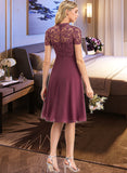 Evelyn A-Line Scoop Neck Knee-Length Chiffon Lace Bridesmaid Dress STIP0012836