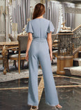 Kadence Jumpsuit/Pantsuit V-neck Floor-Length Bridesmaid Dress With Ruffle STIP0012837