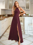 Savannah A-Line High Neck Floor-Length Bridesmaid Dress With Split Front STIP0012838