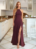 Savannah A-Line High Neck Floor-Length Bridesmaid Dress With Split Front STIP0012838