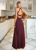 Savannah A-Line High Neck Floor-Length Bridesmaid Dress With Split Front STIP0012838