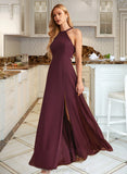 Savannah A-Line High Neck Floor-Length Bridesmaid Dress With Split Front STIP0012838