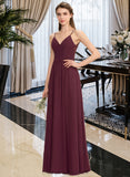 Hana A-line V-Neck Floor-Length Chiffon Lace Bridesmaid Dress With Ruffle STIP0012839