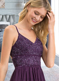 Jenny A-line V-Neck Floor-Length Chiffon Lace Bridesmaid Dress With Beading Sequins STIP0012840