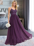 Jenny A-line V-Neck Floor-Length Chiffon Lace Bridesmaid Dress With Beading Sequins STIP0012840