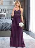 Jenny A-line V-Neck Floor-Length Chiffon Lace Bridesmaid Dress With Beading Sequins STIP0012840