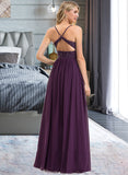 Jenny A-line V-Neck Floor-Length Chiffon Lace Bridesmaid Dress With Beading Sequins STIP0012840