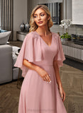 April A-Line V-neck Floor-Length Bridesmaid Dress With Lace STIP0012842