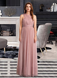 Miriam A-Line One-Shoulder V-neck Off-the-Shoulder Floor-Length Bridesmaid Dress STIP0012843