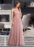 Miriam A-Line One-Shoulder V-neck Off-the-Shoulder Floor-Length Bridesmaid Dress STIP0012843