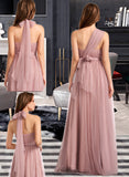 Miriam A-Line One-Shoulder V-neck Off-the-Shoulder Floor-Length Bridesmaid Dress STIP0012843