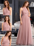 Miriam A-Line One-Shoulder V-neck Off-the-Shoulder Floor-Length Bridesmaid Dress STIP0012843