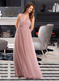 Miriam A-Line One-Shoulder V-neck Off-the-Shoulder Floor-Length Bridesmaid Dress STIP0012843