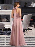 Miriam A-Line One-Shoulder V-neck Off-the-Shoulder Floor-Length Bridesmaid Dress STIP0012843