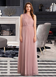 Miriam A-Line One-Shoulder V-neck Off-the-Shoulder Floor-Length Bridesmaid Dress STIP0012843