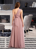 Miriam A-Line One-Shoulder V-neck Off-the-Shoulder Floor-Length Bridesmaid Dress STIP0012843