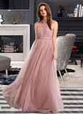 Miriam A-Line One-Shoulder V-neck Off-the-Shoulder Floor-Length Bridesmaid Dress STIP0012843