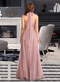 Miriam A-Line One-Shoulder V-neck Off-the-Shoulder Floor-Length Bridesmaid Dress STIP0012843