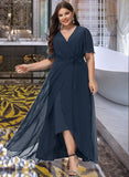 Autumn A-LineV-neckAsymmetricalChiffonBridesmaidDressWithBow(s)#251390 STIP0012846