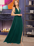 Maeve A-Line V-neck Floor-Length Chiffon Bridesmaid Dress With Split Front STIP0012847