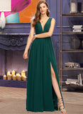 Maeve A-Line V-neck Floor-Length Chiffon Bridesmaid Dress With Split Front STIP0012847