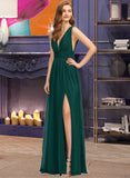 Maeve A-Line V-neck Floor-Length Chiffon Bridesmaid Dress With Split Front STIP0012847