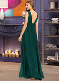 Maeve A-Line V-neck Floor-Length Chiffon Bridesmaid Dress With Split Front STIP0012847