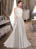 Abby A-Line Scoop Neck Floor-Length Chiffon Lace Bridesmaid Dress STIP0012848