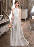 Abby A-Line Scoop Neck Floor-Length Chiffon Lace Bridesmaid Dress STIP0012848