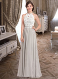 Abby A-Line Scoop Neck Floor-Length Chiffon Lace Bridesmaid Dress STIP0012848