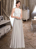 Abby A-Line Scoop Neck Floor-Length Chiffon Lace Bridesmaid Dress STIP0012848