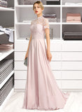 Destiny A-Line High Neck Floor-Length Chiffon Bridesmaid Dress With Sequins STIP0012852