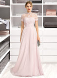 Destiny A-Line High Neck Floor-Length Chiffon Bridesmaid Dress With Sequins STIP0012852