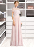 Destiny A-Line High Neck Floor-Length Chiffon Bridesmaid Dress With Sequins STIP0012852