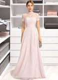 Destiny A-Line High Neck Floor-Length Chiffon Bridesmaid Dress With Sequins STIP0012852