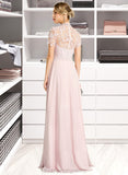 Destiny A-Line High Neck Floor-Length Chiffon Bridesmaid Dress With Sequins STIP0012852