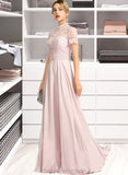 Destiny A-Line High Neck Floor-Length Chiffon Bridesmaid Dress With Sequins STIP0012852