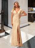 Eleanor A-Line V-neck Floor-Length Bridesmaid Dress With Split Front STIP0012854