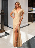 Eleanor A-Line V-neck Floor-Length Bridesmaid Dress With Split Front STIP0012854