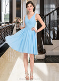 Nayeli A-line V-Neck Knee-Length Chiffon Bridesmaid Dress With Ruffle STIP0012855