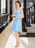 Nayeli A-line V-Neck Knee-Length Chiffon Bridesmaid Dress With Ruffle STIP0012855