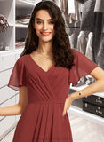 Haleigh A-Line V-neck Floor-Length Bridesmaid Dress With Split Front STIP0012856