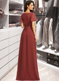 Haleigh A-Line V-neck Floor-Length Bridesmaid Dress With Split Front STIP0012856