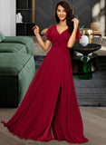 Hanna A-line V-Neck Floor-Length Chiffon Bridesmaid Dress STIP0012858