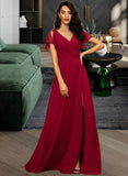 Hanna A-line V-Neck Floor-Length Chiffon Bridesmaid Dress STIP0012858